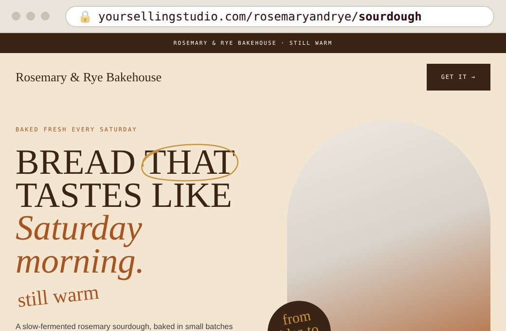 Example: a bakery's sales page for a loaf of sourdough