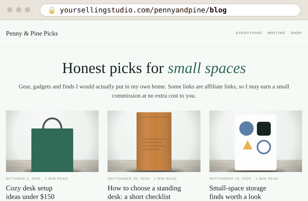 Example: an affiliate blogger's blog with post cards